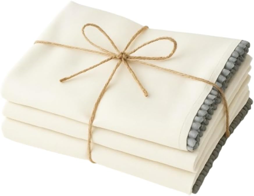 TARAN LIVING Dish Cloth Kitchen Tea Towels for Kitchen - Solid Off White, 18"x28", Pack of 6