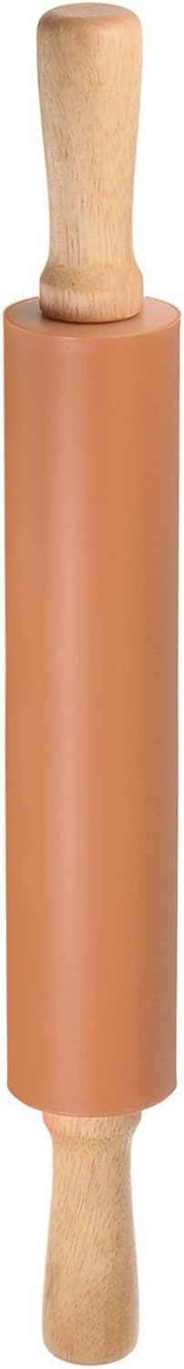 HARFINGTON Silicone Rolling Pins for Baking 17 Inch Wooden Handle Non Stick Rolling Pin Small Roller Playdough Rolling Pins for Dough Pizza Pastry Fondant Kitchen, Brown