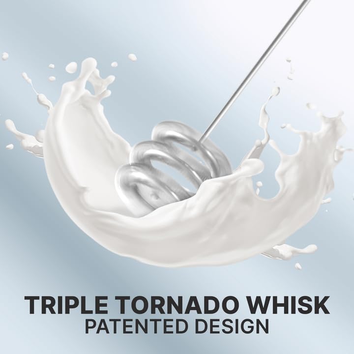 Zulay Kitchen Milk Frother with Patented Tornado Triple Whisk – Handheld Foam Maker for Coffee, Lattes, Matcha & Hot Chocolate – Rich, Creamy Froth in Seconds -