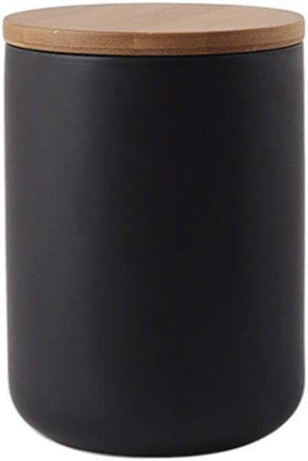 YYW Ceramic Food Storage Jar Containers Kitchen Canisters with Airtight Seal Lid for Coffee Beans Sugar Spices (Medium Black)