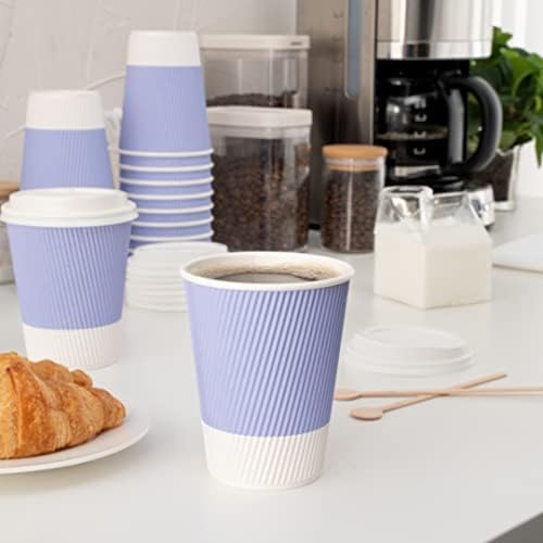Restaurantware-12 Ounce Disposable Coffee Cups, 500 Ripple Wall Hot Cups For Coffee - Lids Sold Separately, Rolled Rim, Light Purple Paper Insulated Coffee Cups, For Hot Coffee, Tea, And More