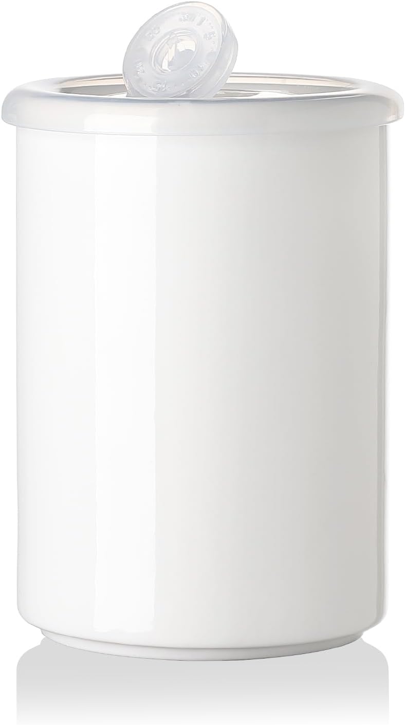 Sweejar Ceramic Food Storage Jar, Salt Container with Airtight Plastic Lid & Date Tracker, 28 Oz Kitchen Canisters for Flour, Rice, Sugar, Coffee, Spices, Pantry Organization (White)