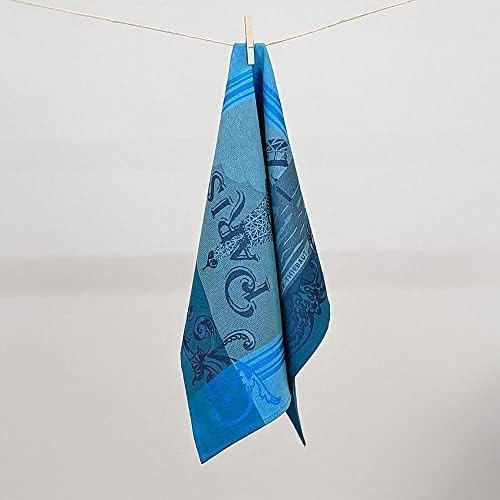 Garnier Thiebaut Paris Seine Turquoise French Kitchen Towel 22"x30", Cotton, Jacquard