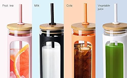 Kodrine 20oz Glass Tumbler with Straw and Lid, Iced Coffee Cups with Bamboo Lids, Glass Cups for Cold Drinks, Smoothie Cup with Silicone Sleeve for Travel, Work, BPA FREE-DaiquiriGreen