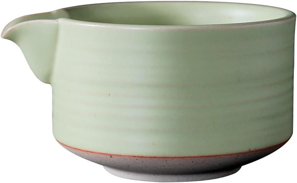 Matcha Traditional Porcelain Tea Bowl with Pour Spout - Hand Made Porcelain with Light Green Matte Glaze - Perfectly Whisked Matcha Green Tea, 430ml/ 14.5oz