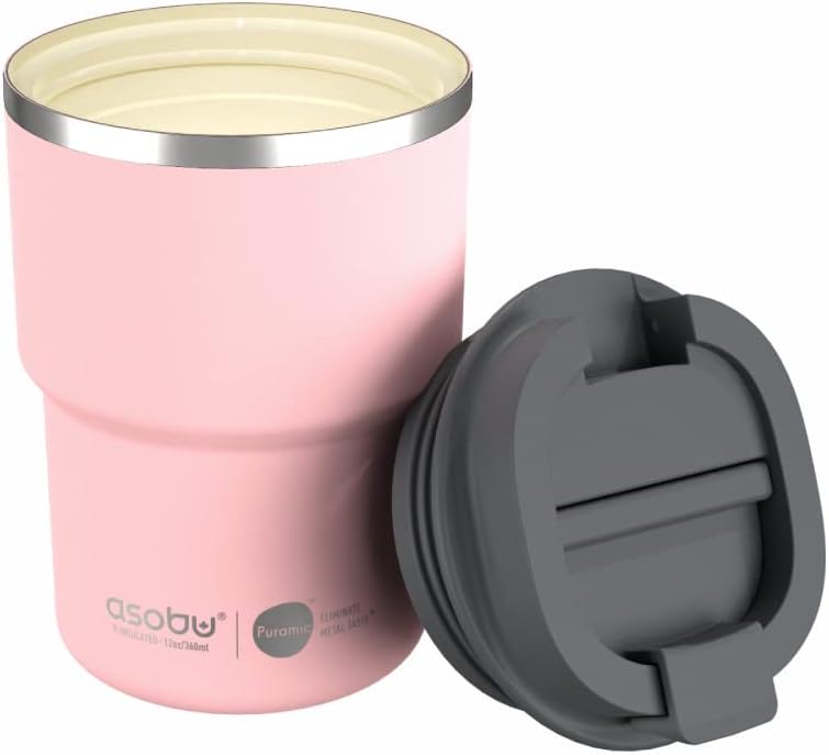 asobu Travel Mug Ceramic Coated Stainless Steel Insulated with Leak and Spill Proof Lid – Fits Standard Cup Holders 12 oz Tumbler (Pink)
