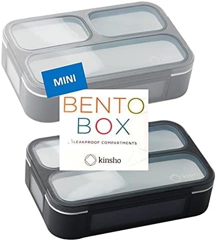 Snack Containers for Adults or Kids - MINI Bento Lunch Box | Small Leakproof Container Set for Toddlers Boys Girls, Bento-Boxes for School Daycare Travel Lunches Snacks | BPA Free | Grey Black 2 pack
