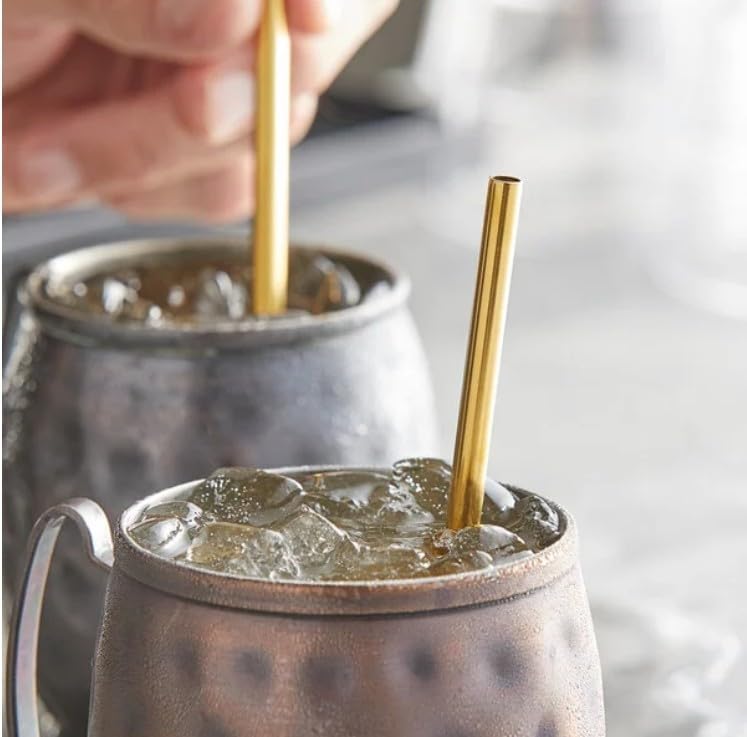 Gold Stainless Steel Short Straws 5 1/2 Inches - 32 pcs - Reusable Metal Drinking Straws - Good for Cocktail, Party, Juices, Ice Coffee