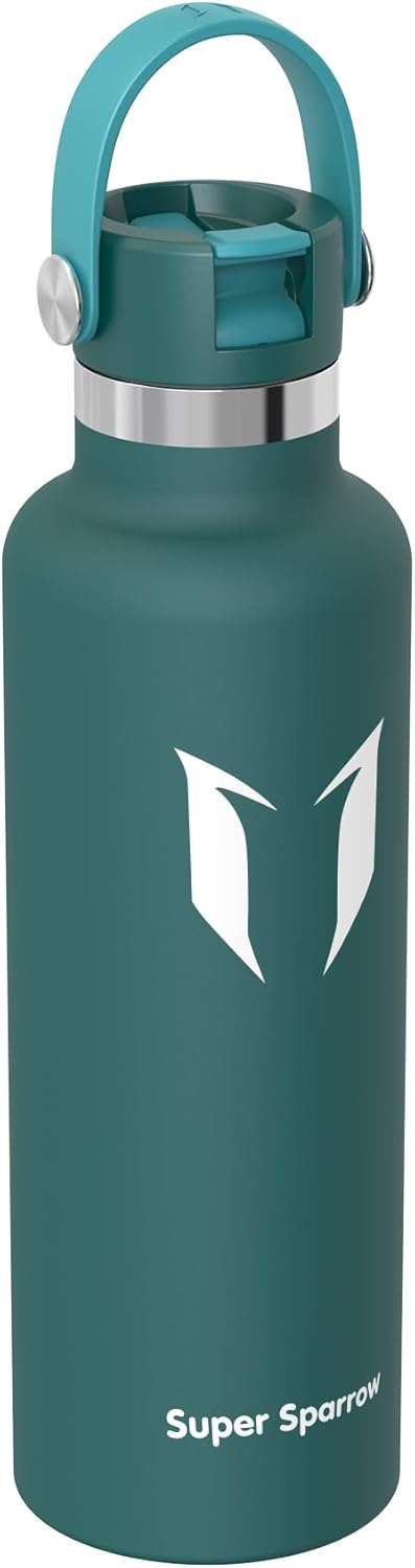 Super Sparrow Insulated Water Bottle - 17 Oz / 25 Oz / 32 Oz - Standard Mouth FlipFlow Flask - BPA Free, Leak Proof Drink Bottle- Ergonomic Straw Water Bottles for Work, Gym, Travel, Sports
