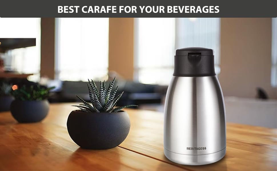 Heritage66 Thermal Coffee Carafe Dispenser, Triple Wall Stainless Steel, Vacuum Insulated, 34 oz/1 Liter, Keeps Hot 12 Hours (1 Liter/ 34 Oz)