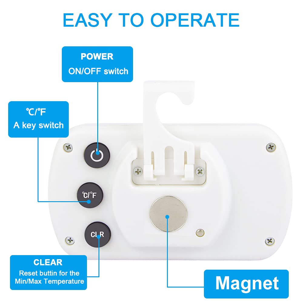Waterproof Refrigerator Fridge Thermometer, Digital Freezer Room Thermometer, Max/Min Record Function Large LCD Screen and Magnetic Back for Kitchen, Home, Restaurants (1 Pack)