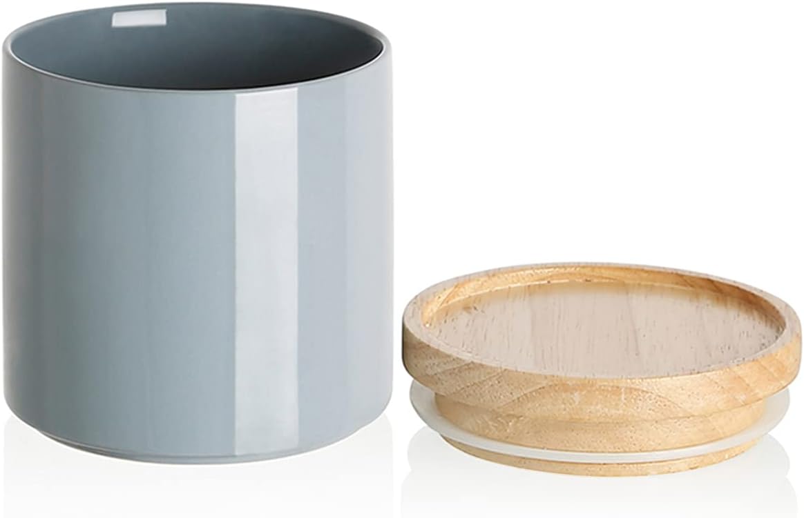 Sweejar Kitchen Canisters Ceramic Food Storage Jar, Stackable Containers with Airtight Seal Wooden Lid for Serving Coffee Bean, Flour, Tea, Spice and More - 39 Fl Oz (Gray)