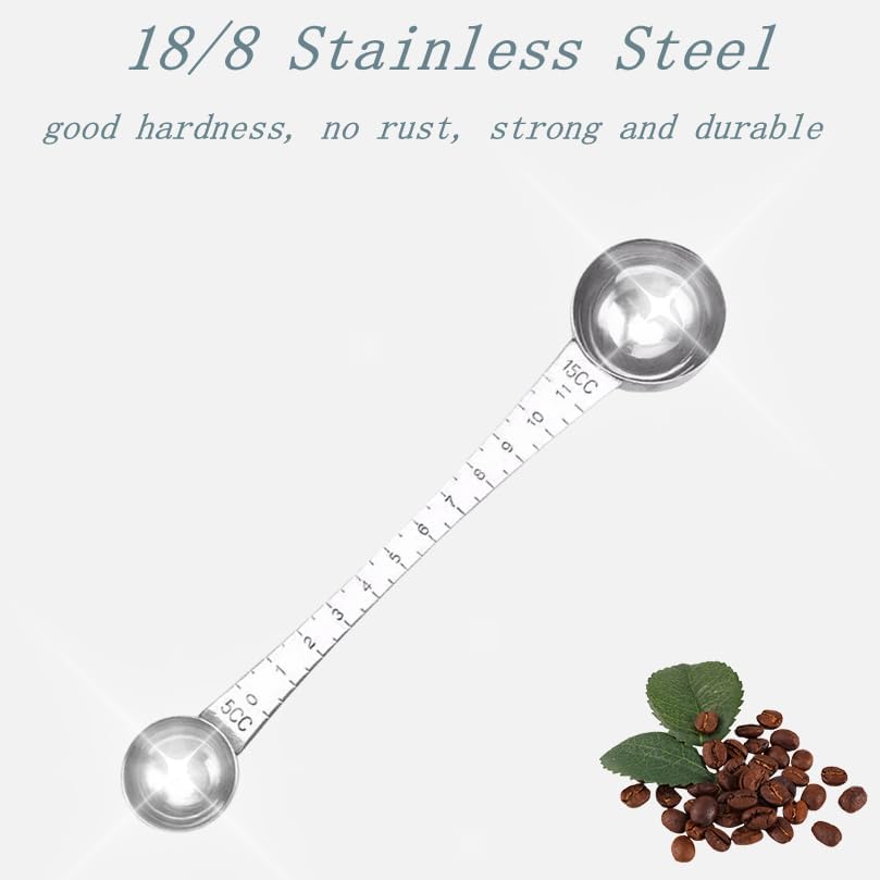 CoaGu Dual-Measure Coffee Scoop Set: 1 Tsp (5ml) & 1 Tbsp (15ml) Long-Handled Stainless Steel Scoops for Precise Coffee and Baking Measurements