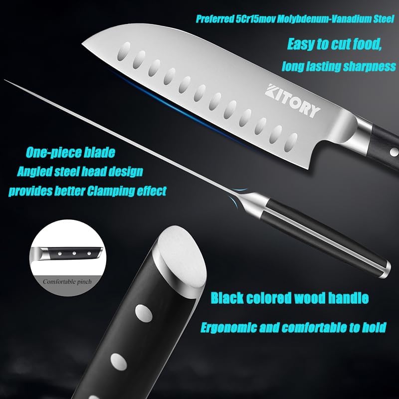 Kitory Santoku Knife - 7 Inch Full Tang GRANTON BLADE Kitchen Knife - Chef Knife for Chopping Vegetables- Forged German High Carbon Steel -2024 Gifts