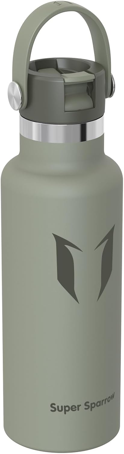 Super Sparrow Insulated Water Bottle - 17 Oz / 25 Oz / 32 Oz - Standard Mouth FlipFlow Flask - BPA Free, Leak Proof Drink Bottle- Ergonomic Straw Water Bottles for Work, Gym, Travel, Sports