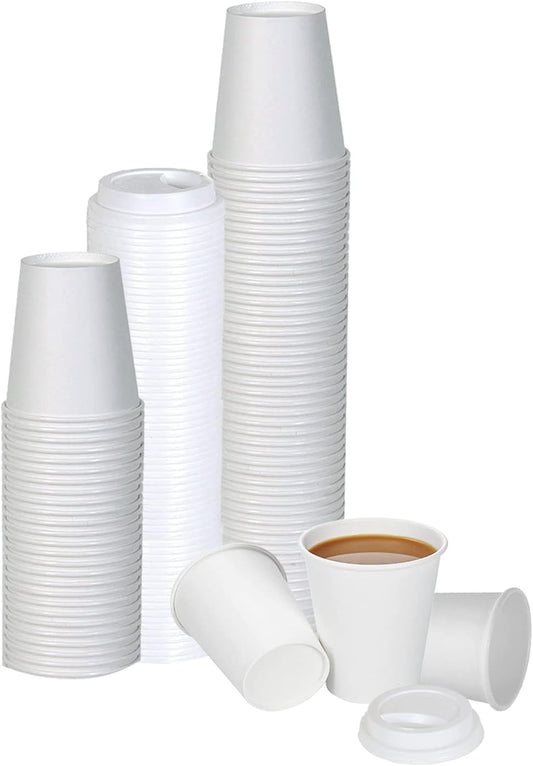 Smygoods White Disposable Paper Coffee Cups with Lids (10 OZ, 50 Count) For Hot Beverages, Tea, Espresso, Cocoa - To Go Drink Containers, Café & Office