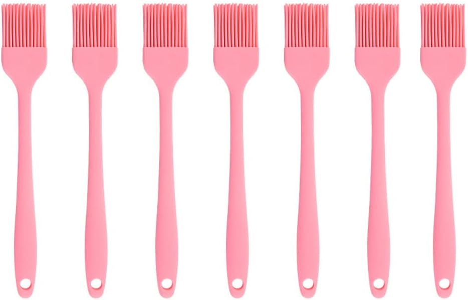 Silicone brush， BBQ/Pastry Basting Brushes,Silicone Cooking Grill Barbecue Baking Pastry Oil/Honey/Sauce Brush (7 PCS,pink)