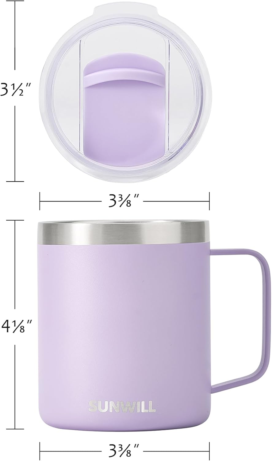 SUNWILL Travel Coffee Mug with Lid, Insulated Tumbler with Handle, 14 oz Stainless Steel Cup for Home, Office, Camping, Powder Coated Orchid