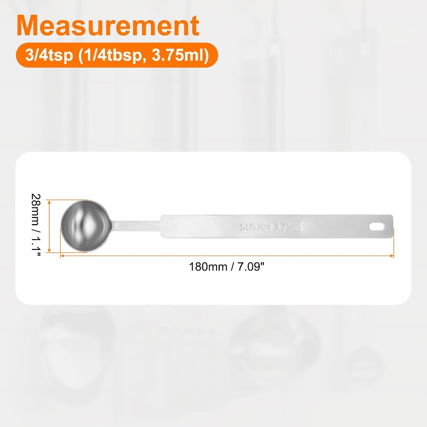 HARFINGTON Single Measuring Spoon 3/4tsp (1/4tbsp, 3.75ml) Teaspoon/Tablespoon 430 Stainless Steel Single Tiny Square Bowl Measuring Spoon Long Handle Measure Scoop