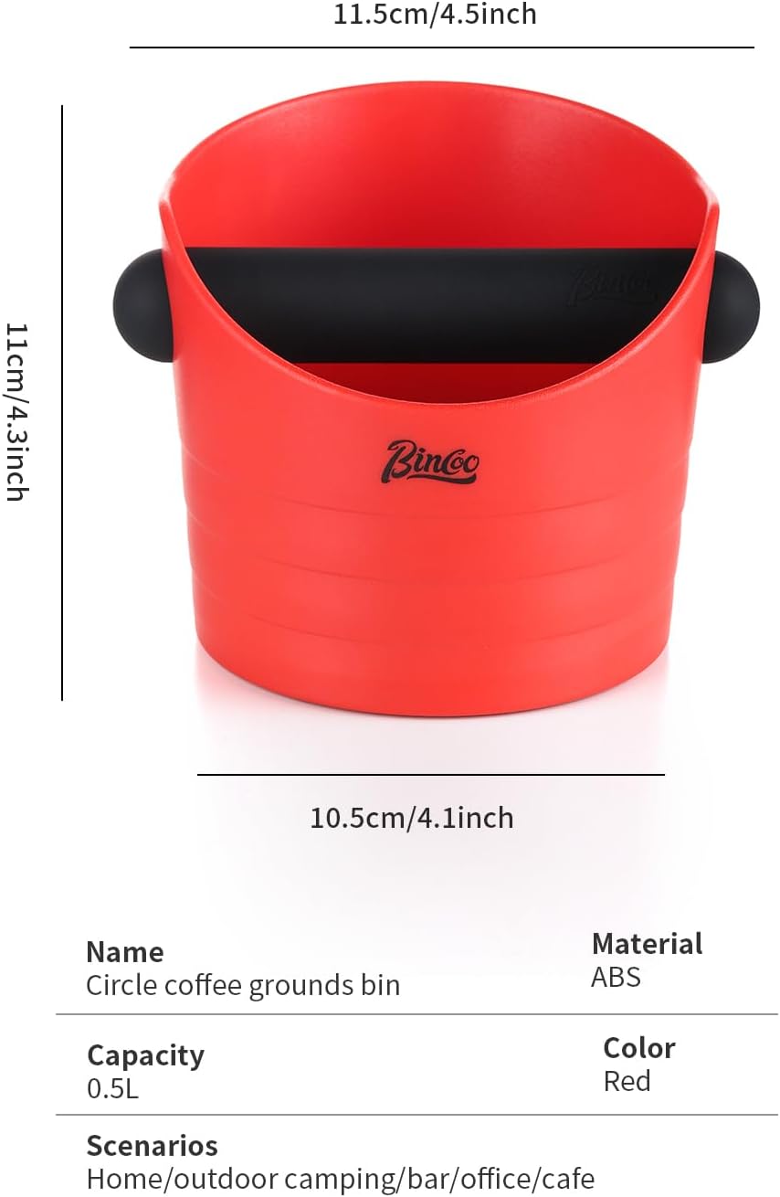 Bincoo Mini Coffee Knock Box 4.5 Inch - Espresso Accessories for Coffee Grounds Container - Multifunctional, Suitable for Home & Bar.(Red)