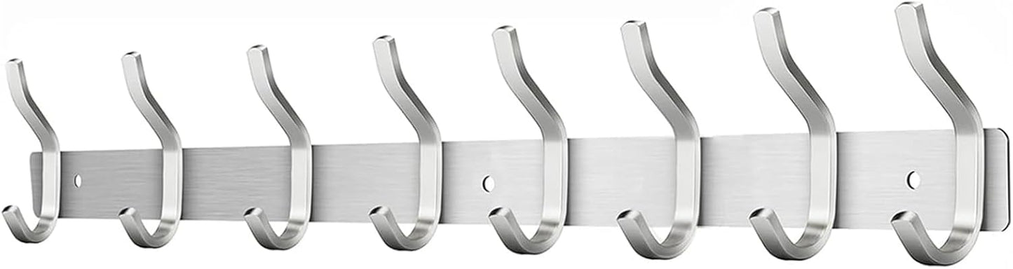 Wall Hooks Heavy Duty, 23 Inch Coat Rack Wall Mount with 8 Hooks, Silver Wall Hooks for Hanging Backpack, Bag, Purse, Clothes, Hat, Coat, Towel | Entryway & Bathroom Storage Organization Hanger