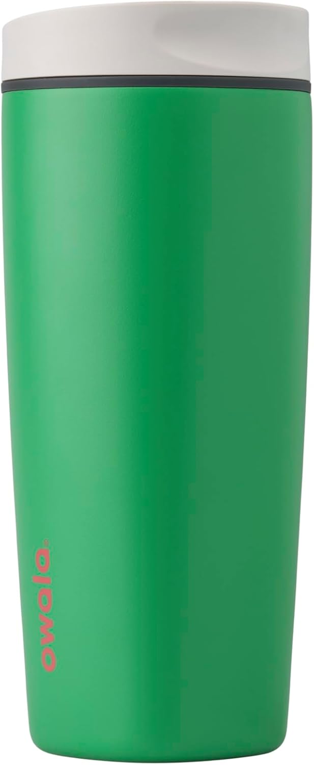 Owala SmoothSip Slider Insulated Stainless Steel Coffee Tumbler, Reusable Iced Coffee Cup, Hot Coffee Travel Mug, BPA Free 20 oz, Grey/Green (Sour Apple)
