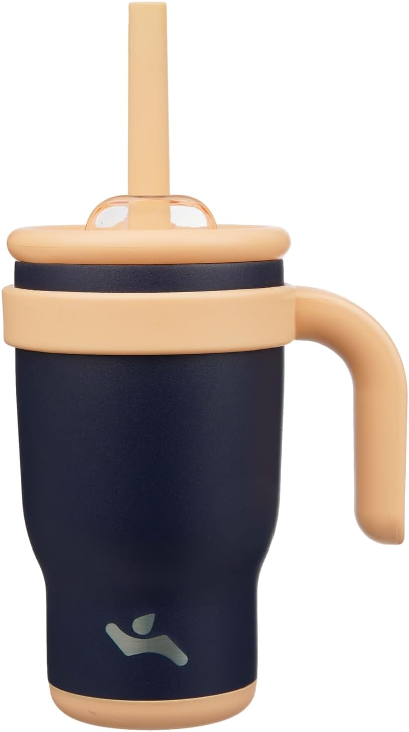 14 oz Tumbler with Side Handle, Insulated Water Bottle with Straw and 2 in 1 Lid, Stainless Steel Cup Travel Coffee Mug for Sports Office Gym,Navy Blue