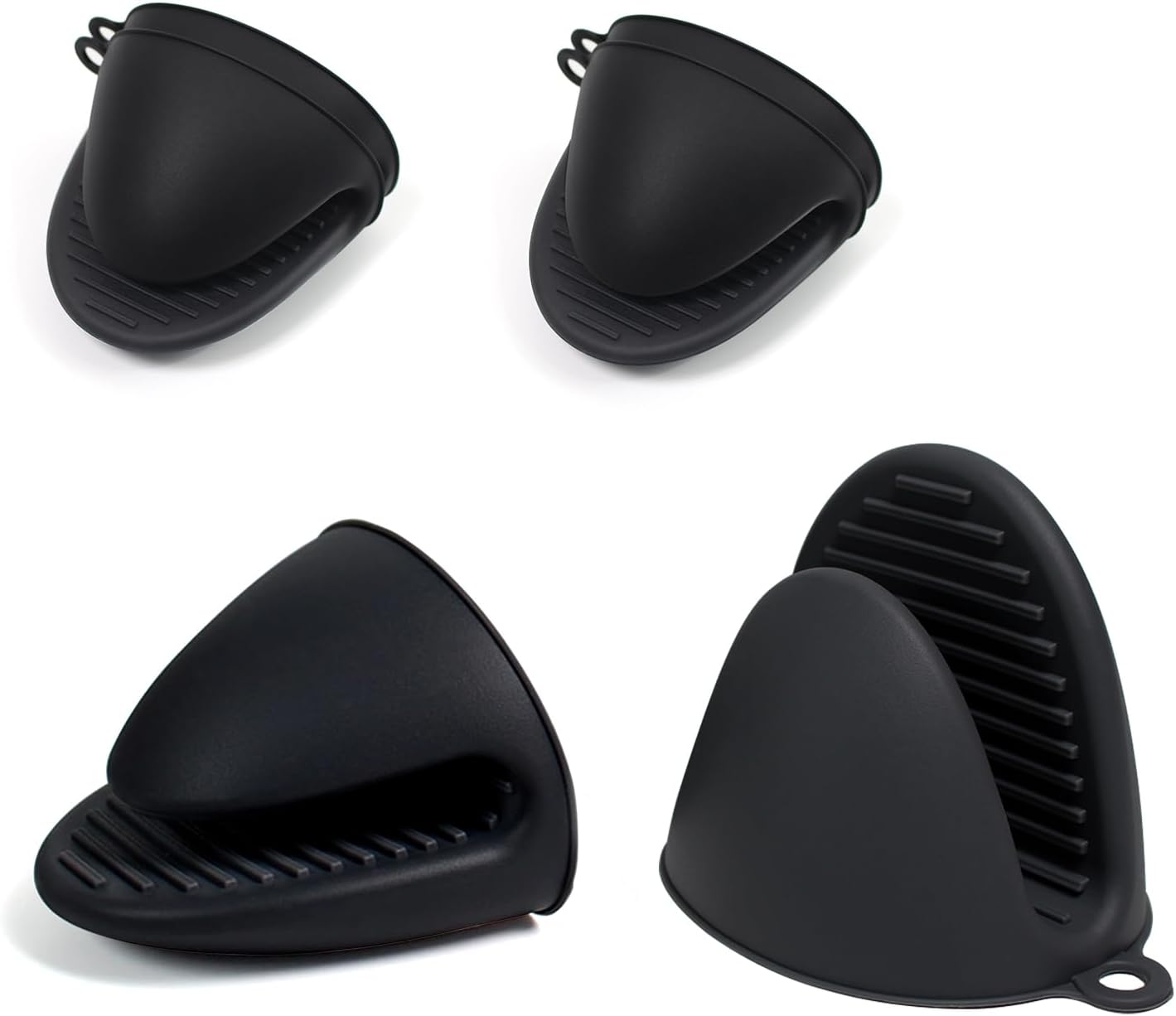 Silicone Oven Mitts Heat Resistant Hot Pot Holders Set for Kitchens - Mini Oven Mittens Silicone Rubber Gloves Small Pot Pinch Grip for Cooking & Baking, 6 Pack Black