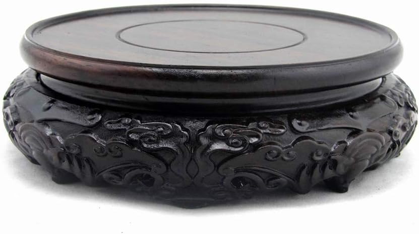 GOLDY&WENDY Oriental Luxury Round Elm Solid Wood Vase Display Stands Pedestal Base, Bat Pattern 3.15 in Diameter