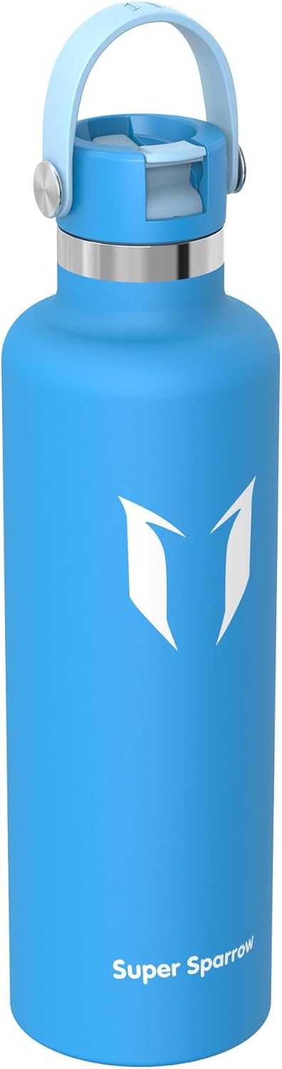 Super Sparrow Insulated Water Bottle - 17 Oz / 25 Oz / 32 Oz - Standard Mouth FlipFlow Flask - BPA Free, Leak Proof Drink Bottle- Ergonomic Straw Water Bottles for Work, Gym, Travel, Sports