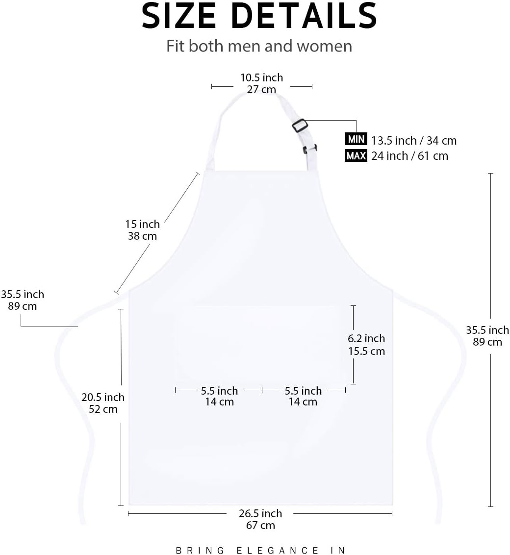 Syntus 12 Pack Bib Apron, Unisex Aprons Adjustable 100% Cotton with 2 Pockets Cooking Kitchen Aprons for Women Men Chef, BBQ Drawing Apron Bulk, White