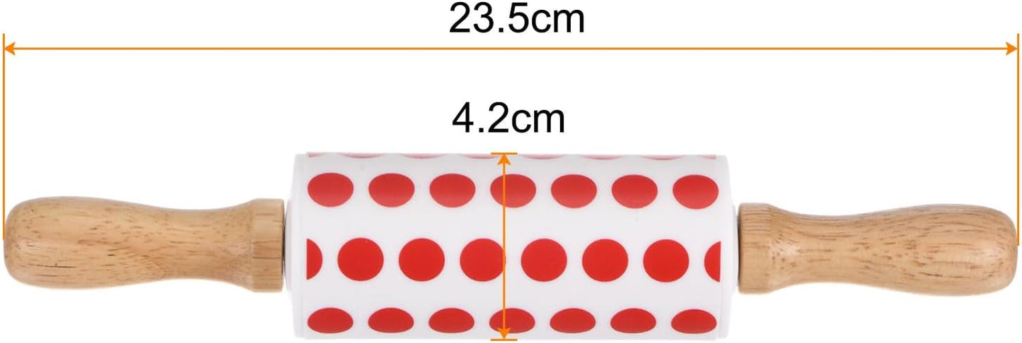 HARFINGTON Silicone Rolling Pins for Baking 9 Inch Wooden Handle Non Stick Rolling Pin Small Roller Playdough Rolling Pins for Dough Pizza Pastry Fondant Kitchen, Red White