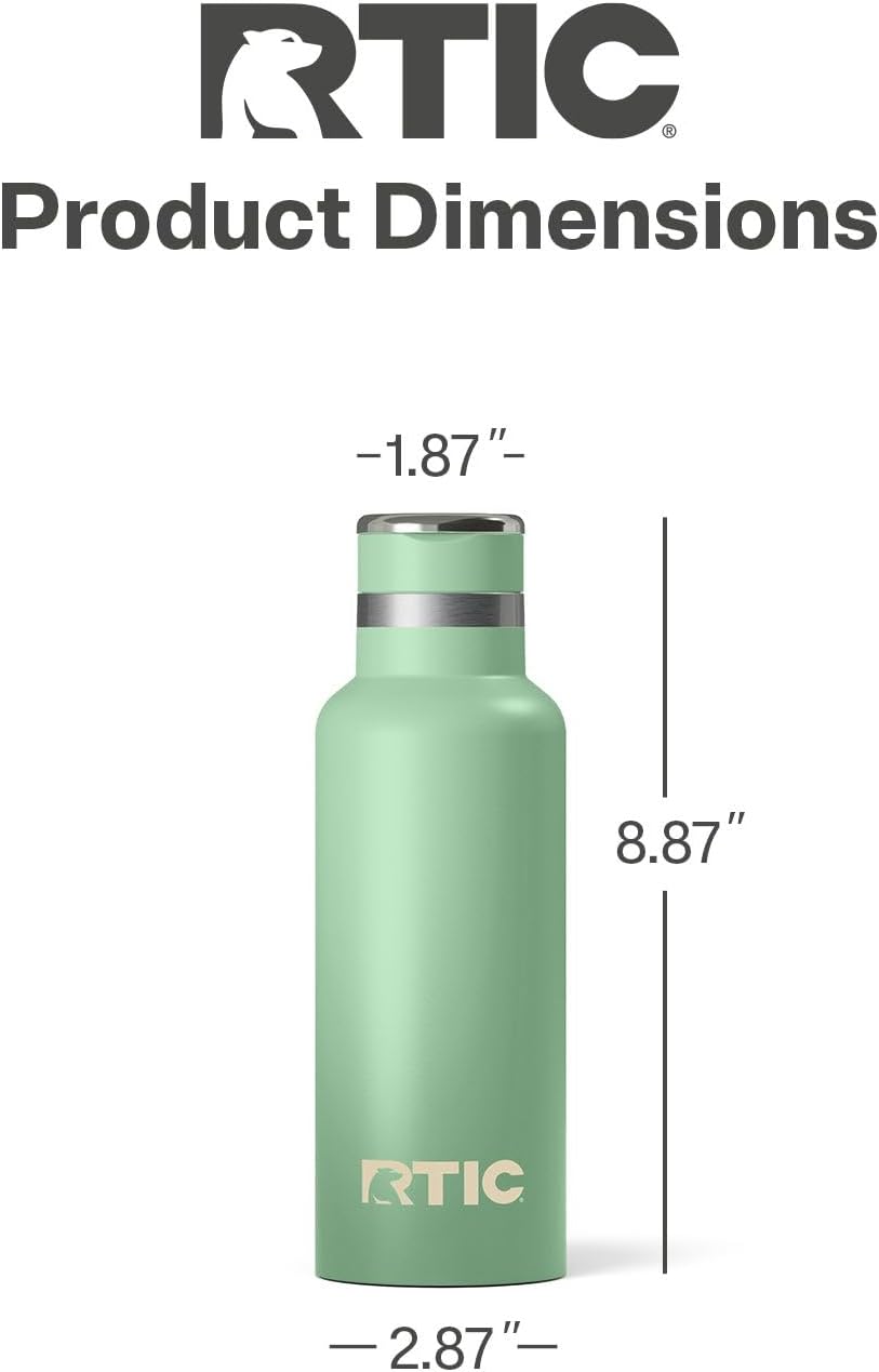 RTIC 16oz Journey Bottle Metal Stainless Steel Vacuum Insulated, BPA Free, Reusable, for Water, Hot and Cold Drinks, Travel, Sports, Camping, Sage