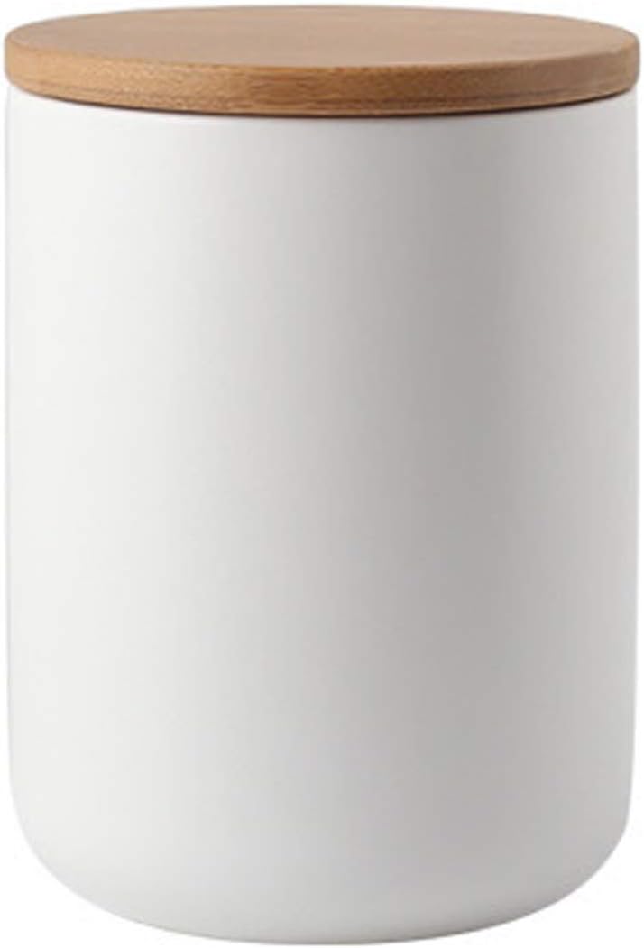 jessie Ceramic Storage Containers with Airtight Seal Bamboo Lids Kitchen Canisters for Tea Spice Seasoning Sugar Coffee (white, 800ml/27 oz)