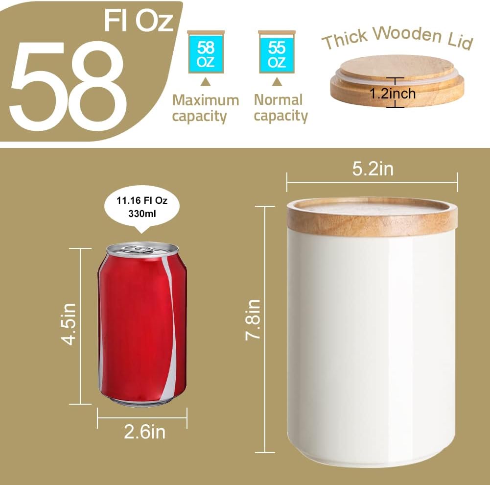 Sweejar Kitchen Canisters Ceramic Food Storage Jar, Stackable Containers with Airtight Seal Wooden Lid for Serving Coffee Bean, Flour, Tea, Cookies and More - 58 Fl Oz (White)