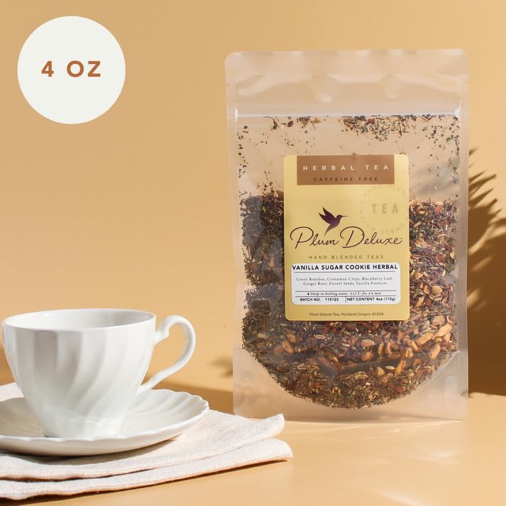 Vanilla Sugar Cookie Herbal Tea – Caffeine-Free Loose Leaf Blend with Rooibos, Vanilla and Cinnamon – Naturally Smooth Flavor, No Added Sugar – 60 to 80 Cups – Small Batch USA – Plum Deluxe