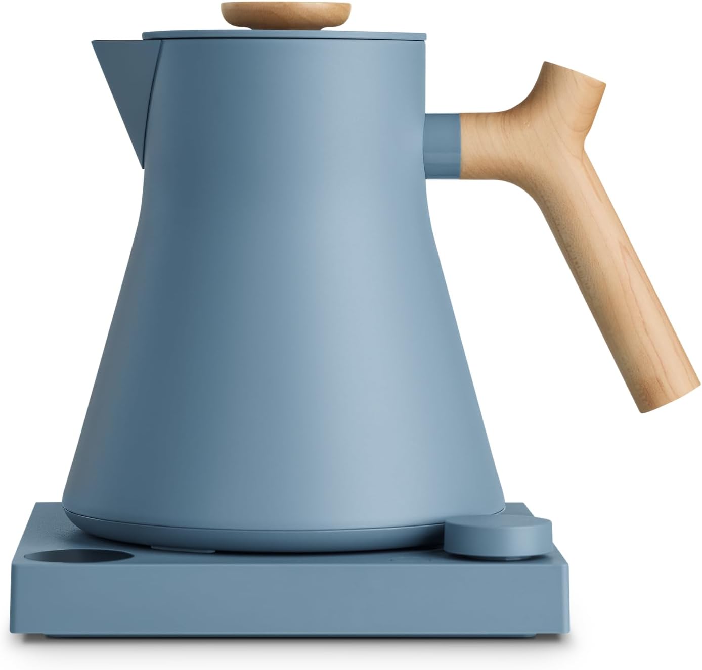 Fellow Corvo EKG Pro Electric Tea Kettle - Quick Heating, Precise Temperature Control Electric Kettle, Scheduling, Built-in Brew Timer for Boiling Water - Hazy Blue with Maple Handle - 0.9 Liter