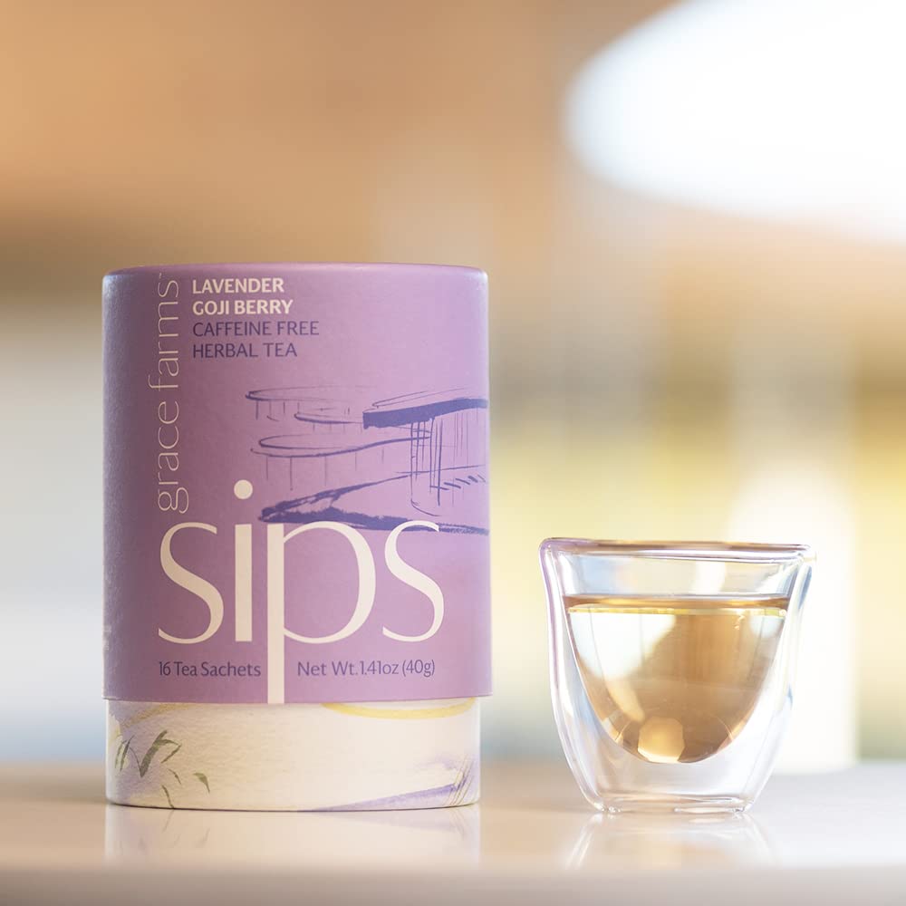 Grace Farms LAVENDER GOJI BERRY Herbal Tea (16 Pyramid Sachets) | Naturally Sweet, Stress Relieving and Caffeine Free | Organic and Kosher Certified | Gives Back 100% of Profits