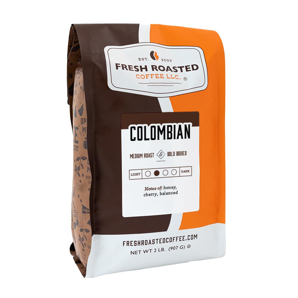 Fresh Roasted Coffee,100% Colombian, 2 lb (32 oz), Medium Roast, Kosher, Whole Bean