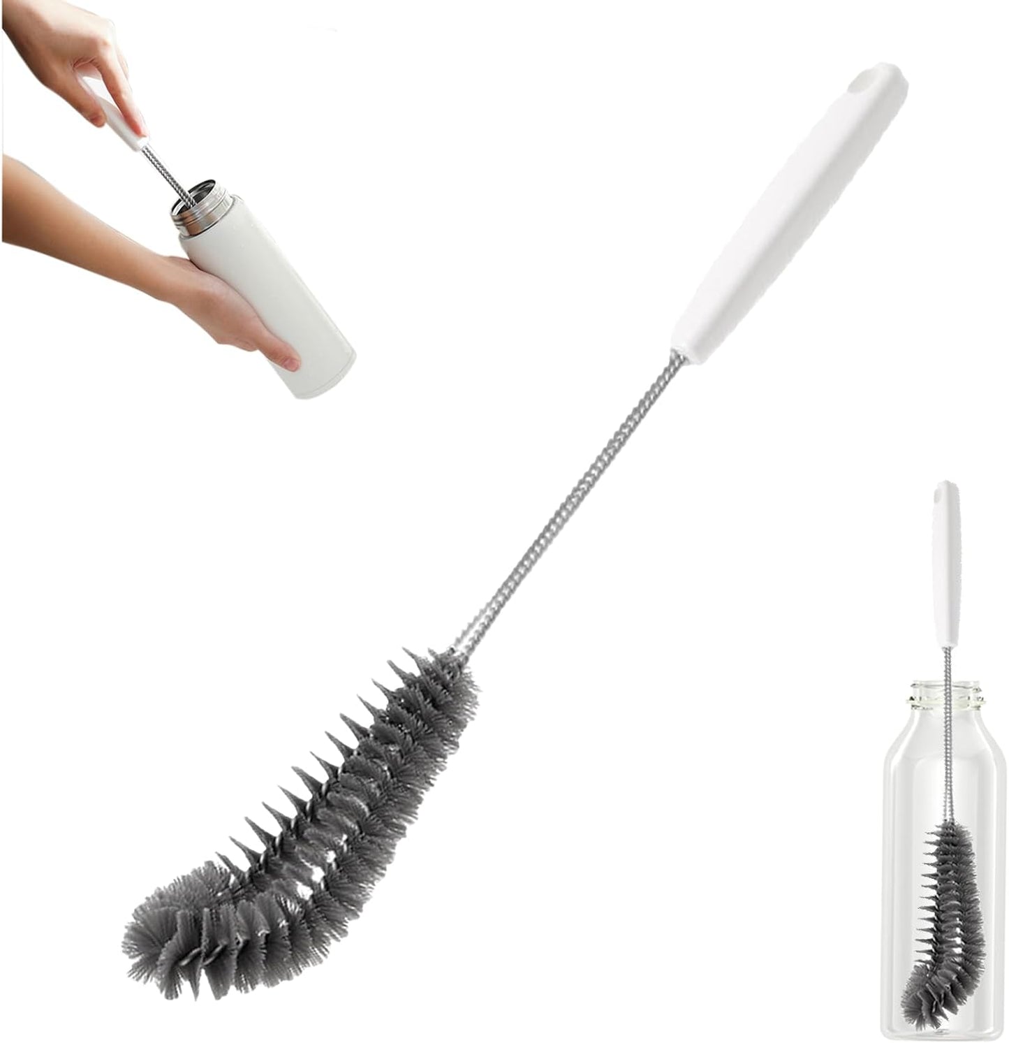 16 inches Long Handle Black Bottle Cleaning Brushes - Perfect for Baby Bottles, Sports Bottles, Glassware, Mugs, Jars, and Stemware (1-pc)