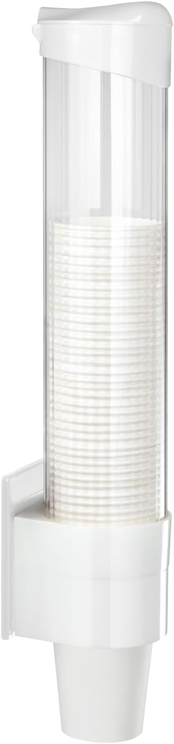 Cup Dispenser Large Pull Type,Paste or Screw Plate Mountable,Fits 7oz to 12oz Cone or Flat Bottom Cup,17”Tube,Mounting Water Dispenser Cooler or Wall,Attractive at Home Office (Large,White)