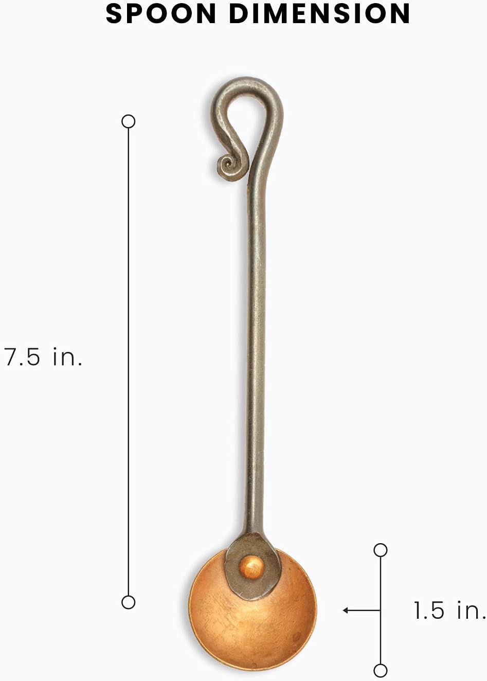 Copper and Steel Coffee Scoop | Food Grade & Measures 2 Tsp | Antique & Rustic Cast Iron Metal Spoon | Use For Espresso Beans, Tea Leaves, or Sugar | Handmade in Maine USA | By Wicks Forge