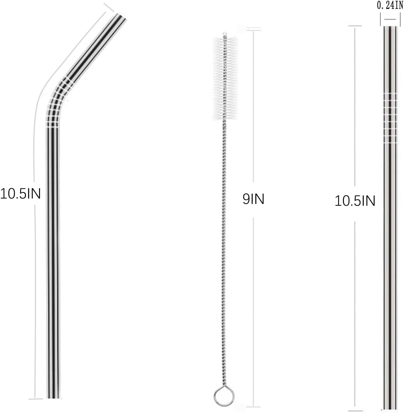 wholesale 25 Piece Set Stainless Steel Straws Ultra Long 10.5 Inch Drinking Metal Straws Reusable Drinking Straws for 20 30 OZ (10 Straight | 10 Bent | 5 Brushes)