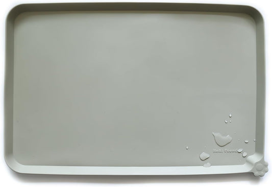 Hoki Found Large Silicone Non Slip Pet Food Mats - Bowl Placemats for Dog Cat - Waterproof - Cream Green