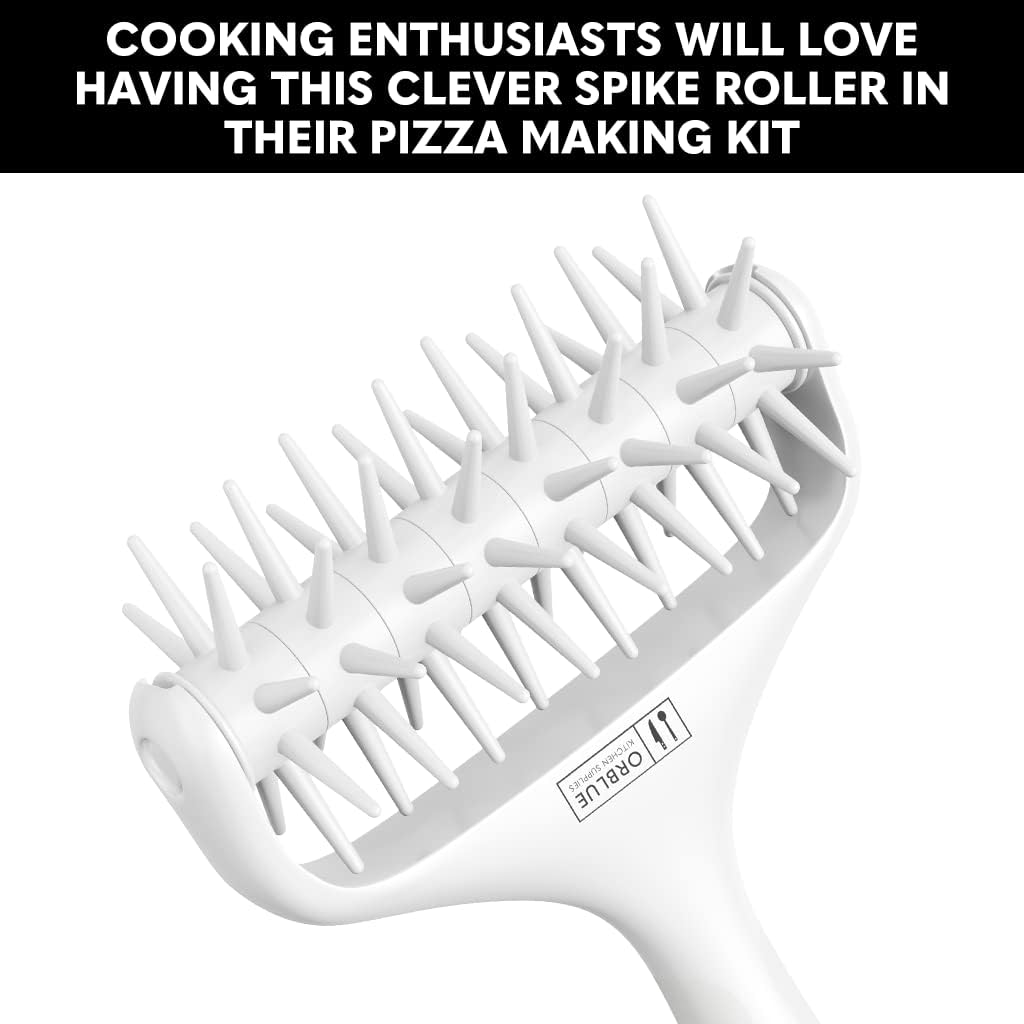 Orblue Pizza Dough Docker, Pastry Roller with Spikes Pizza Docking Tool for Home & Commercial Kitchen - Pizza Making Accessories that Prevent Dough from Blistering Light Gray