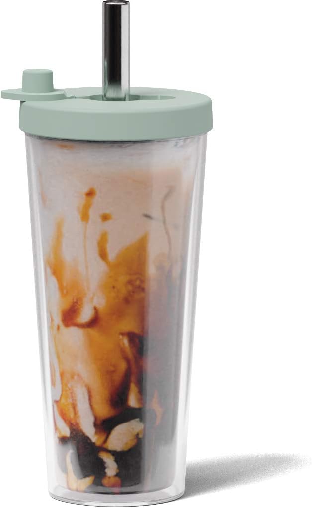 Dodoko Reusable Boba Cup and Straw Boba Tea Cup Bubble Tea Cup Reusable Iced Coffee Cup Cold Coffee Cup Smoothie Cup with Lid and Straw Smoothie Cup to go Smoothie Tumbler 17 oz - Sage Green