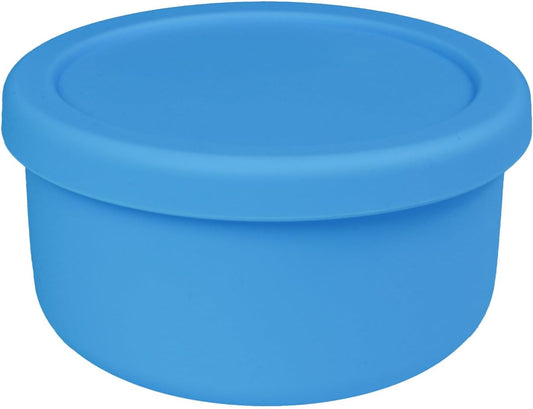 XU&PEIQI 24oz Silicone Lunch Box, Round Small Salad Bowl with Lid, Airtight Food Container for Meal Prep, Leftovers, Soup & Stew Storage. Microwave, Fridge, Dishwasher Safe. BPA-Free.(Ocean blue)