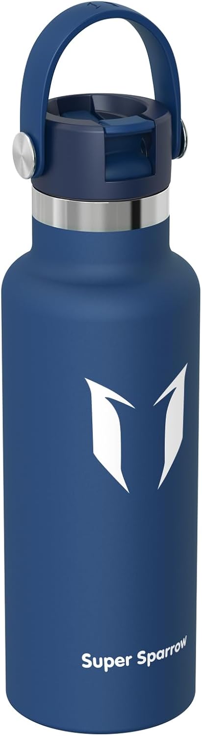 Super Sparrow Insulated Water Bottle - 17 Oz / 25 Oz / 32 Oz - Standard Mouth FlipFlow Flask - BPA Free, Leak Proof Drink Bottle- Ergonomic Straw Water Bottles for Work, Gym, Travel, Sports