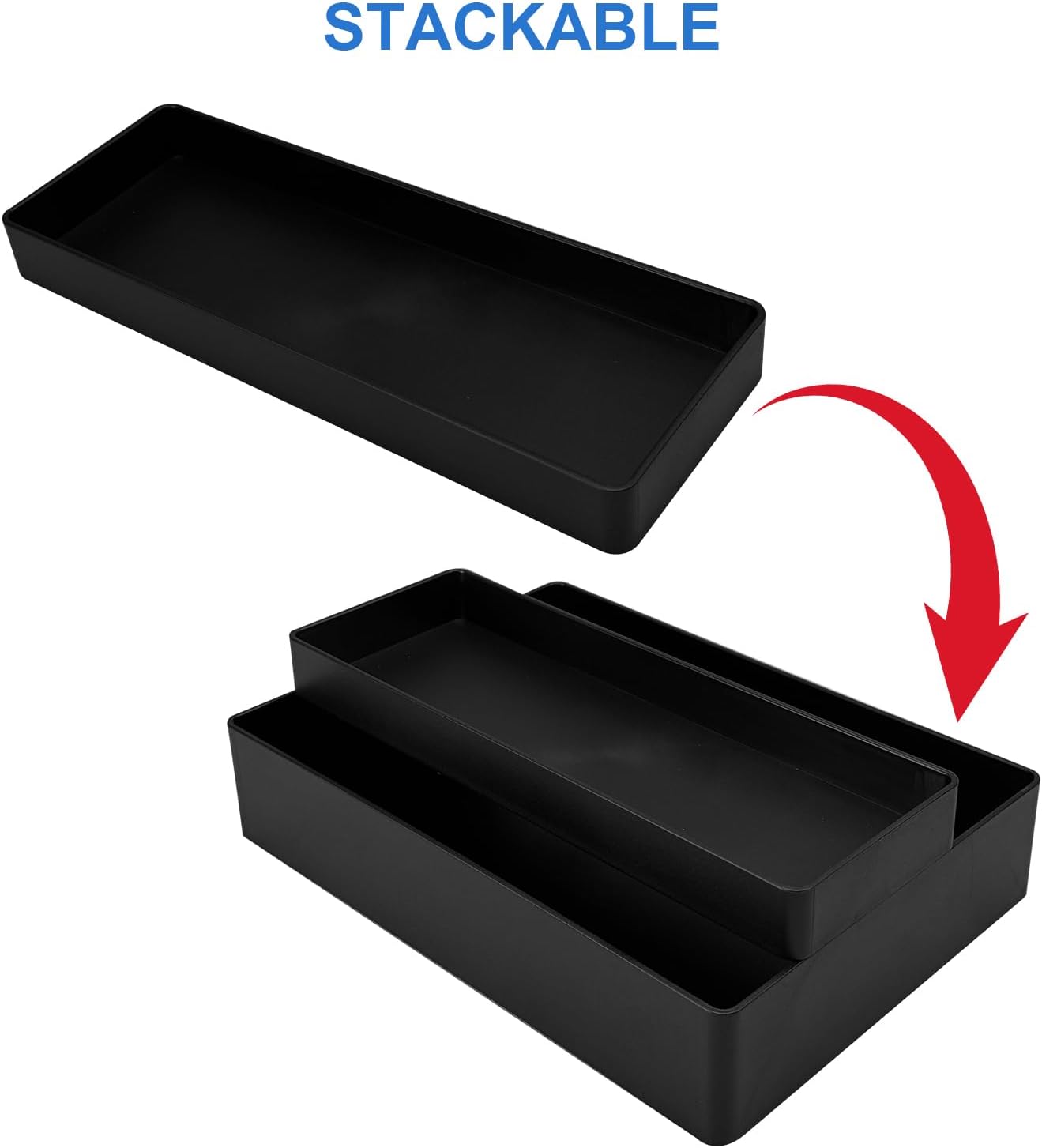 Amazon Basics Rectangular Plastic Desk Organizer, Half Accessory Tray, 9.4" x 3.3" x 1", Black