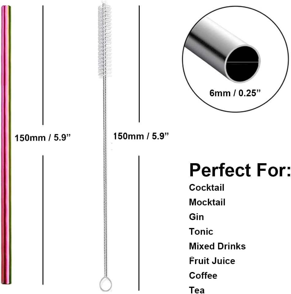 Stainless Steel Straws Short Small Mini Metal Kids 6 Inch Drinking Straw Reusable for Cocktails Coffee Mugs Goblets Bar Party Home Office Restaurant with Cleanning Brush, Colorful 8Pcs